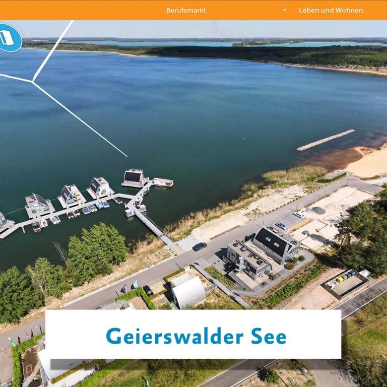 Geierswalder See mit schwimmenden Häusern