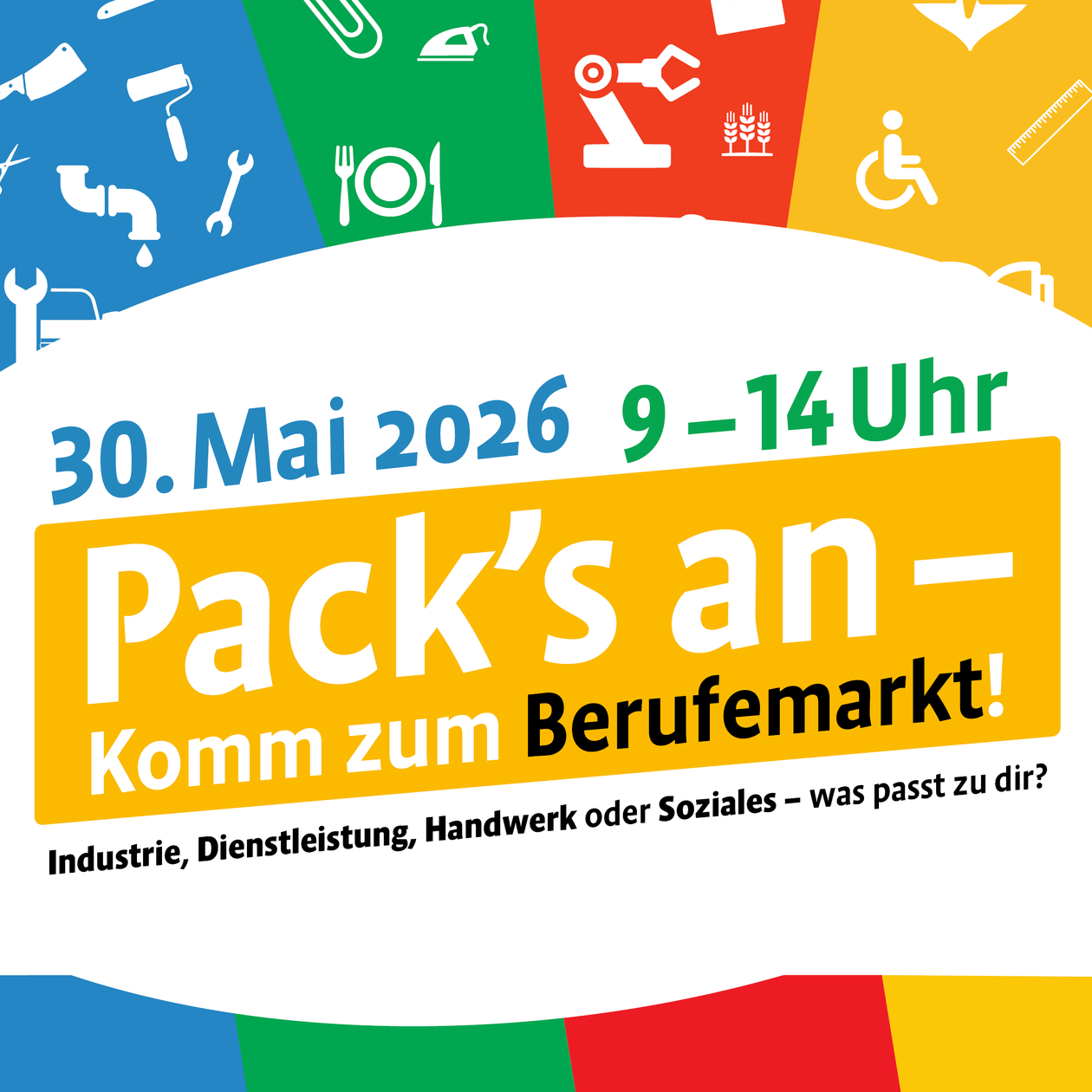 Berufemarkt Kamenz 2026 c) Landratsamt Bautzen Berufemarktplakat mit Datum, Uhrzeit und Hinweis auf verschiedene Branchen.