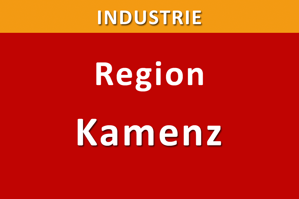 Text in großer Schrift: "Industrie Region Kamenz" auf rotem Hintergrund.